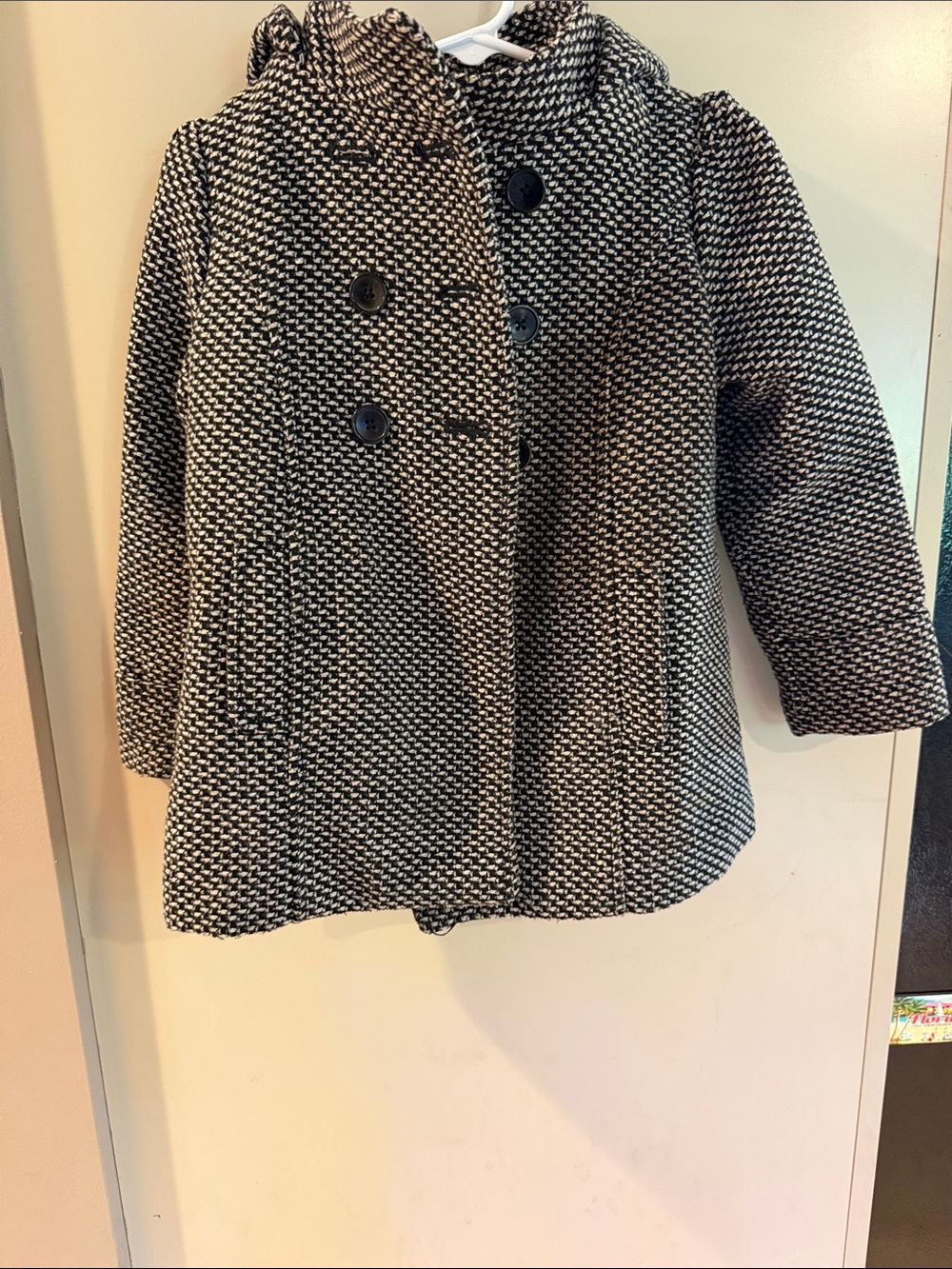 Old Navy Black and White Girls' Textured Peacoat with Hood